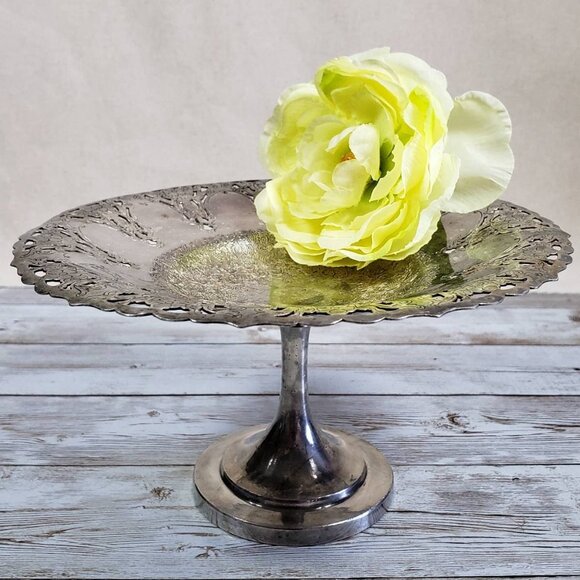 Rosalie Open Compote Wm Rogers 7708 Silver Plated Pierced Floral Pedestal Dish - Picture 1 of 10